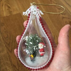 Handmade Christmas Teardrop Ornament with Santa and Tree Handcrafted